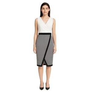 GUMAC White Top Houndstooth Pattern Wrap Dress Small